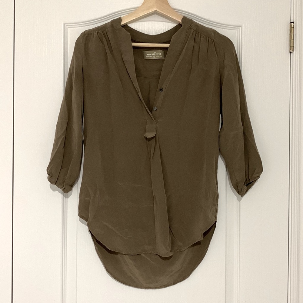 Amour Vert Brown Silk Blouse- Made in the USA